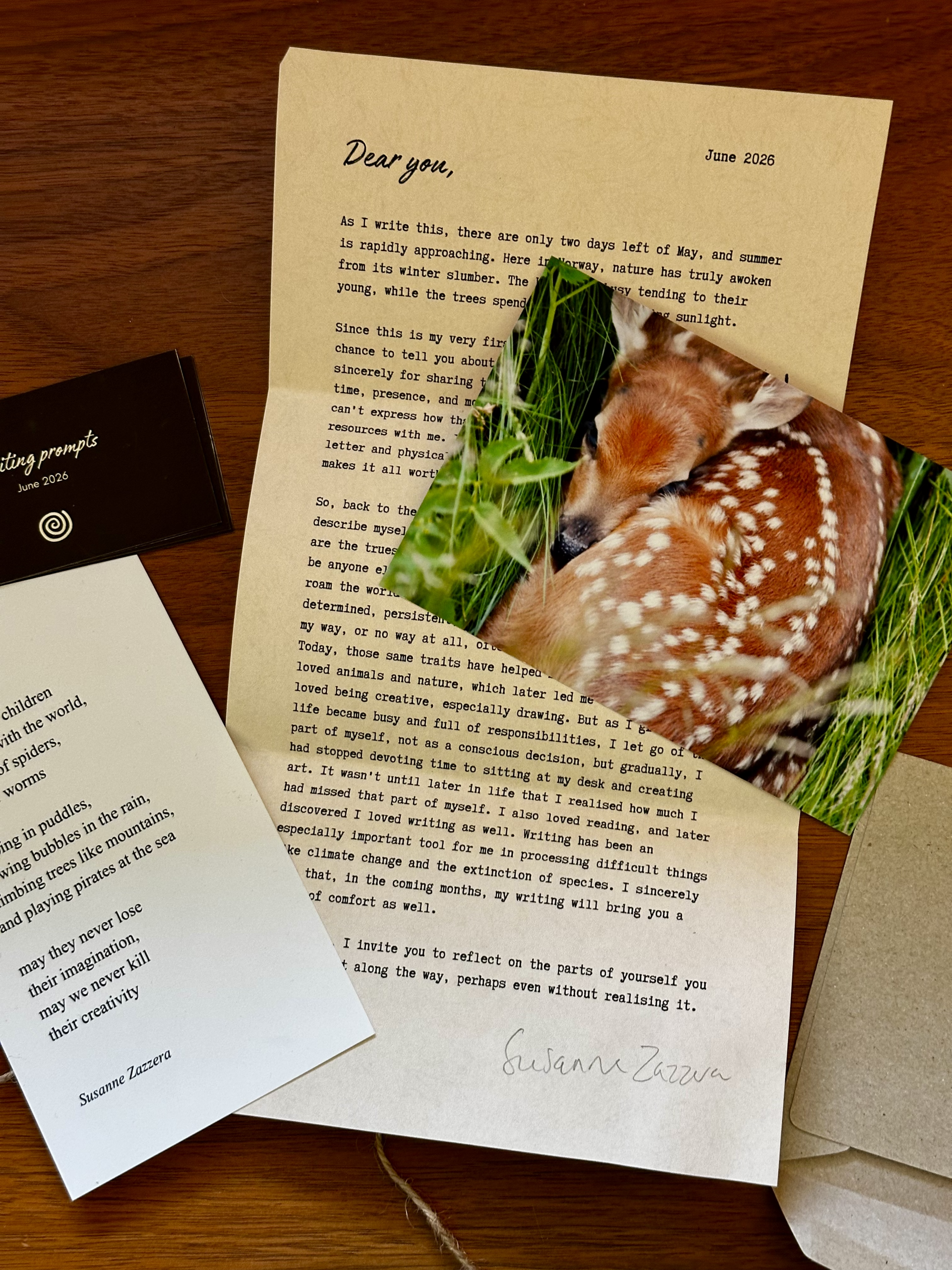 Letter, Fawn print, Poem, Writing pompts